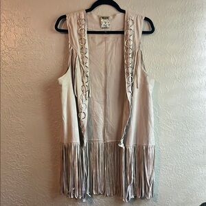 Fringed Cream Vest with Ring Accents